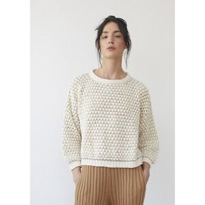 Wol Hide Strata Textured Pullover Knit Sweater M/L Cream Organic Cotton Linen